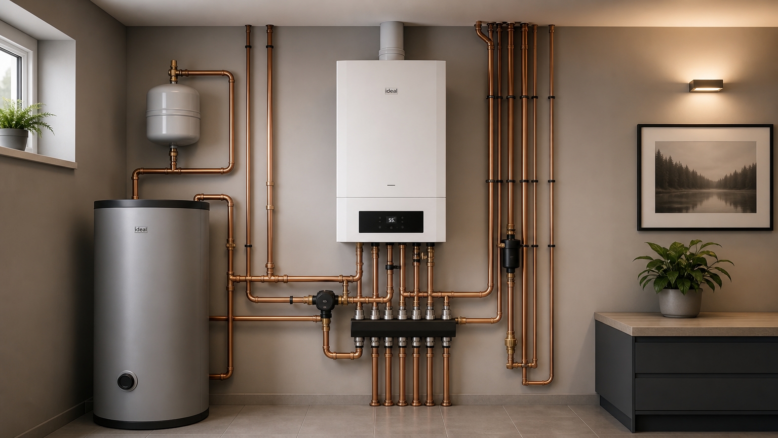 Clean central heating system with a new boiler and spotless pipes after pre-boiler installation flush